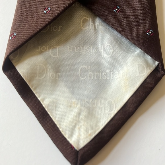 Christian Dior Brown NeckTie with Blue Emblem and Blue, Red & Gold Design - Picture 4 of 6